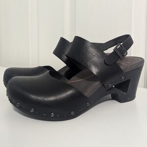 Dansko Womens Shoes Thea Studded Black Leather Clog Heel Sandal Size 37 US 7